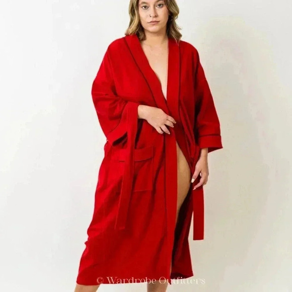 Vintage 70s Warm Red Full Length Kimono Robe - Picture 8 of 9